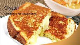  Presentation with noodle - Colorful presentation design enhanced with lunch of a grilled cheese sandwich and a bowl of chicken noodle soup backdrop and a gold colored foreground