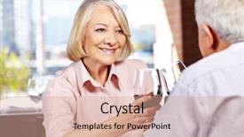  Presentation with child drinking water from glass - PPT theme enhanced with lunch party - happy senior woman drinking background and a  colored foreground