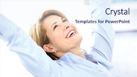  Presentation with office - Slides featuring lunch room - happy business woman background and a sky blue colored foreground