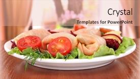  Presentation with buns rolls - Audience pleasing PPT theme consisting of lunch room - stuffed cabbage rolls on table backdrop and a  colored foreground