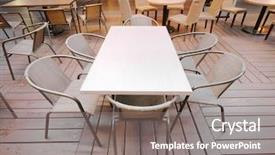  Presentation with restaurant - Slide deck with lunch room - table and chair in restaurant background and a  colored foreground