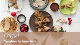  Presentation with roasted chicken - Presentation with lunch table - family having roasted chicken wings background and a coral colored foreground