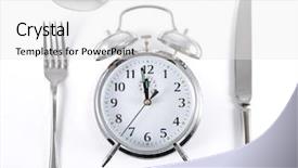  Presentation with alarm - PPT layouts consisting of lunch time - alarm clock with knife fork background and a white colored foreground