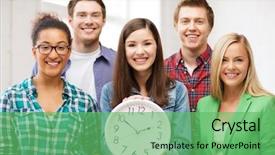  Presentation with students - Amazing presentation design having lunch time - education concept - group backdrop and a seafoam green colored foreground