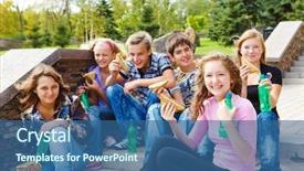  Presentation with junk food - Beautiful slides featuring lunch time - happy teenage group eating junk backdrop and a ocean colored foreground