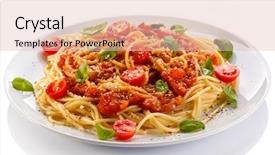  Presentation with pasta sauce - Colorful slide deck enhanced with high-angle shot of a pile of different raw vegetables such as spinach artichokes cucumbers zucchinis green peppers tomatoes and carrots backdrop and a tawny brown colored foreground