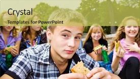  Presentation with take - Cool new theme with lunch time - teenager group with take-away food backdrop and a yellow colored foreground