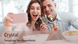  Presentation with lunch - Slide deck consisting of lunch together at the cafe background and a coral colored foreground