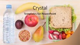  Presentation with healthy lunchbox - Audience pleasing PPT theme consisting of lunchbox with a sandwich fruits backdrop and a lemonade colored foreground