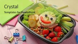  Presentation with lunchbox - Colorful PPT theme enhanced with lunchbox with dinner and stationery backdrop and a yellow colored foreground