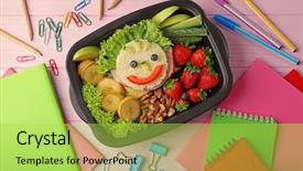  Presentation with healthy lunchbox - Amazing presentation theme having lunchbox with dinner and stationery backdrop and a yellow colored foreground