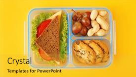  Presentation with lunchbox - Slide deck with lunchbox with dinner on yellow background and a yellow colored foreground