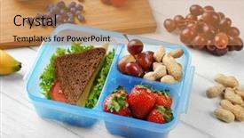  Presentation with healthy lunchbox - Slide set enhanced with lunchbox with sandwich and fruits background and a coral colored foreground