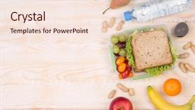  Presentation with lunchbox - Slide set consisting of lunchbox with sandwich fruits vegetables background and a lemonade colored foreground