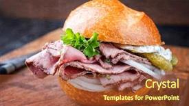  Presentation with cute sandwich - Presentation theme with luncheon - traditional sliced cold cuts roast background and a tawny brown colored foreground