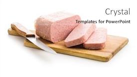  Presentation with luncheon meat - Presentation design with luncheon-meat-on-cutting-board background and a white colored foreground