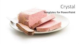  Presentation with luncheon meat - Theme having luncheon-meat-on-plate-isolated background and a white colored foreground