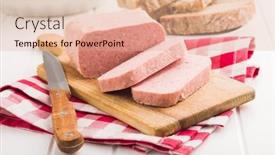 Presentation with luncheon meat - Presentation design with luncheon-meat-on-the-cutting background and a lemonade colored foreground