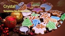  Presentation with christmas candles - PPT theme featuring lunchroom - christmas cookies on a wooden background and a  colored foreground
