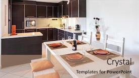  Presentation with angio room - Slide deck featuring lunchroom - dining room set and kitchen background and a coral colored foreground