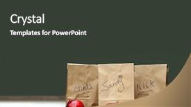  Presentation with green apples - Beautiful presentation theme featuring lunchroom - lunch bags on desk backdrop and a dark gray colored foreground