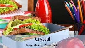  Presentation with lunch box - Theme having lunchroom - meal for schoolchild in lunch background and a  colored foreground