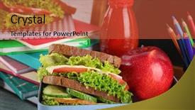  Presentation with lunch box - Amazing slide deck having lunchroom - meal for schoolchild in lunch backdrop and a red colored foreground
