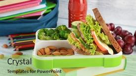  Presentation with lunch box - PPT theme enhanced with lunchroom - meal for schoolchild in lunch background and a yellow colored foreground
