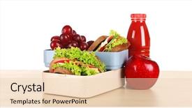  Presentation with school lunch - PPT theme enhanced with lunchroom - meal for schoolchild on table background and a lemonade colored foreground