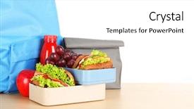  Presentation with school lunch - Theme having lunchroom - meal for schoolchild on table background and a white colored foreground