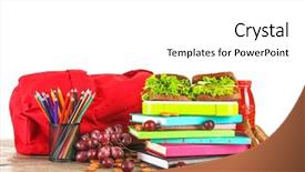  Presentation with school lunch - Slide deck enhanced with lunchroom - meal for schoolchild on table background and a white colored foreground