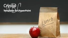  Presentation with paper bag - Presentation theme enhanced with lunchroom - paper lunch bag on desk background and a dark gray colored foreground