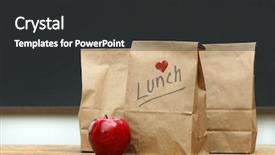  Presentation with desk - Presentation theme consisting of lunchroom - paper lunch bags with red background and a dark gray colored foreground