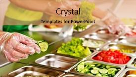  Presentation with gardening healthy food cooking - Presentation theme with lunchroom - tray with cooked food background and a coral colored foreground