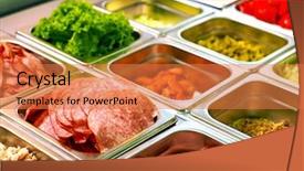  Presentation with italian food cooking tomatoes basil - Slide set with lunchroom - tray with cooked food background and a coral colored foreground