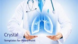  Presentation with body - Slide deck with lung - close up of doctor's body background and a sky blue colored foreground