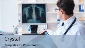  Presentation with radiologist - Theme enhanced with lung - doctor radiologist looking at x-ray background and a light blue colored foreground