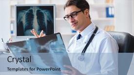  Presentation with dental radiology panoramic x ray - Theme consisting of lung - doctor radiologist looking at x-ray background and a light blue colored foreground