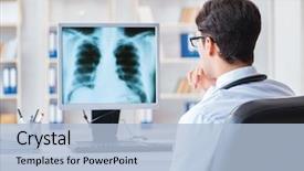  Presentation with radiologist - Slides having lung - doctor radiologist looking at x-ray background and a light blue colored foreground