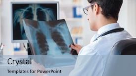  Presentation with radiologist - Theme enhanced with lung - doctor radiologist looking at x-ray background and a light blue colored foreground