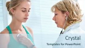  Presentation with teenage girl - Theme consisting of lung - female doctor examining teenage girl background and a sky blue colored foreground