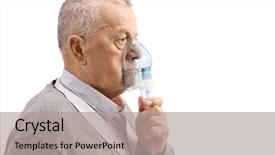  Presentation with inhaler - PPT layouts enhanced with lung - mature man using an inhaler background and a coral colored foreground