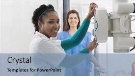  Presentation with radiologist - Presentation theme featuring lung - radiologist adjusting x-ray machine background and a seafoam green colored foreground