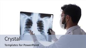  Presentation with lung - PPT theme featuring lung - young doctor looking at x-ray background and a light blue colored foreground