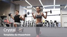  Presentation with barbell - Cool new PPT theme with lung - young man and woman training backdrop and a  colored foreground