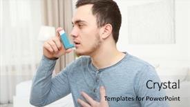  Presentation with inhaler - Colorful presentation enhanced with lung - young man using inhaler backdrop and a light blue colored foreground