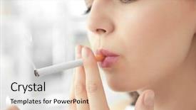  Presentation with cigarette - Colorful presentation theme enhanced with lung - young woman lighting cigarette backdrop and a soft green colored foreground