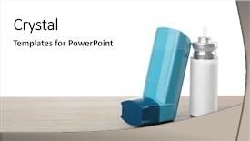  Presentation with inhaler - Presentation theme enhanced with lung chronic - asthma inhaler on wooden table background and a white colored foreground