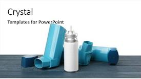  Presentation with asthma - Audience pleasing presentation theme consisting of lung chronic - asthma inhalers on wooden table backdrop and a white colored foreground