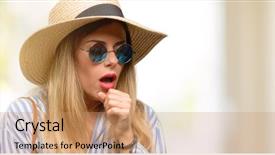  Presentation with summer - Cool new PPT theme with lung chronic - young woman wearing sunglasses backdrop and a  colored foreground